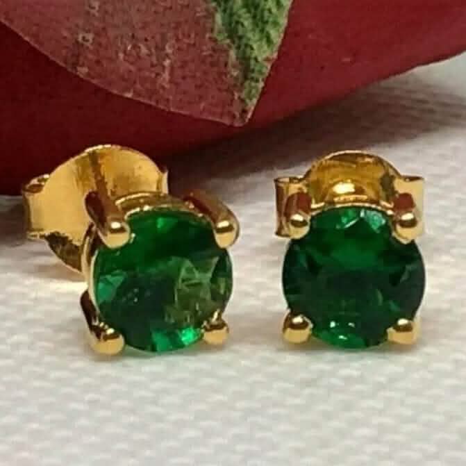 1 Ct Natural Green Emerald Round Cut Women's Stud Earrings 14K Real Yellow Gold