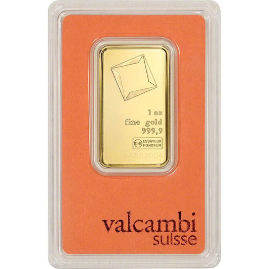 1 oz. Gold Bar Valcambi Suisse 999.9 Fine in Assay