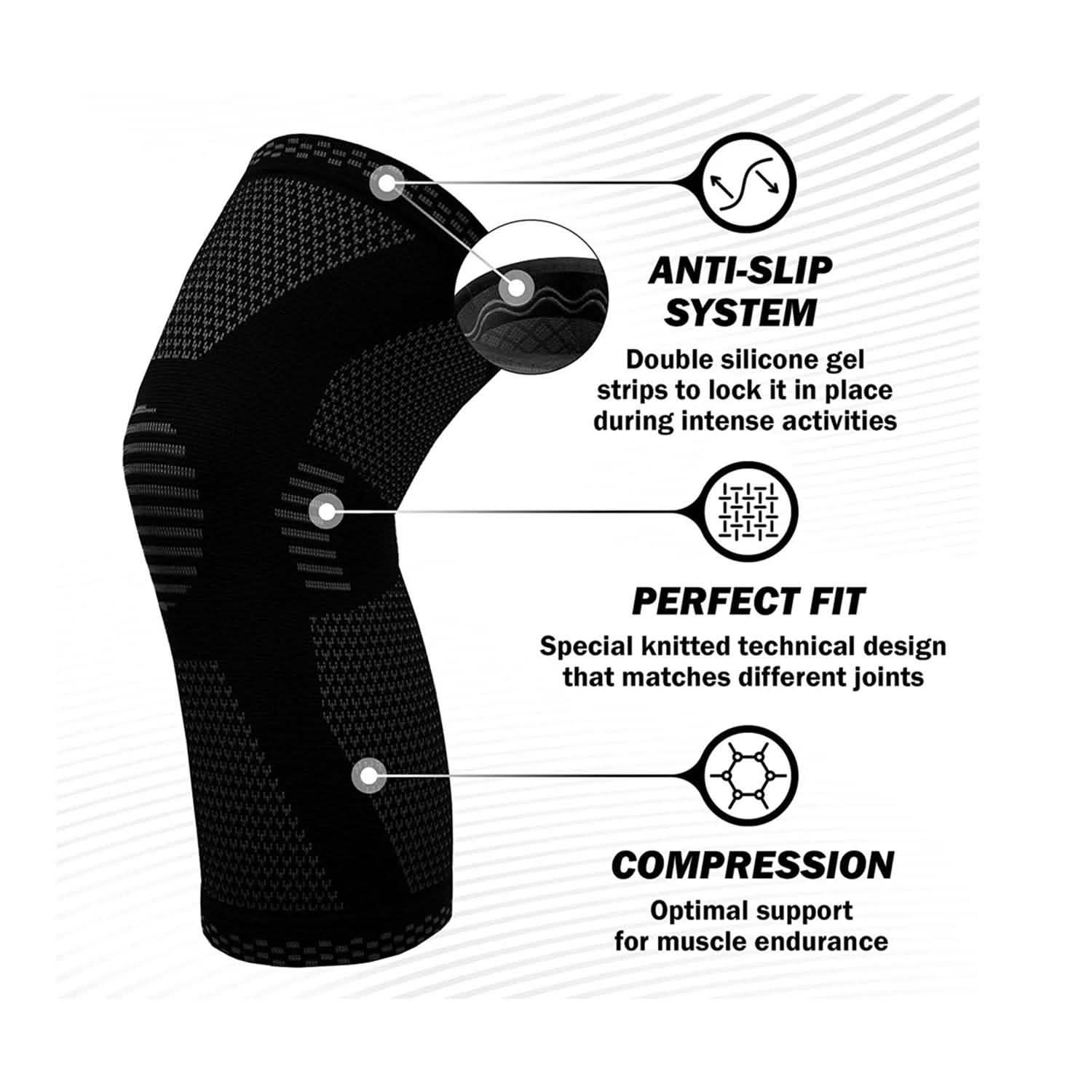 1-Pair: Support And Recover Knee Compression Sleeve Brace With Gel Grip