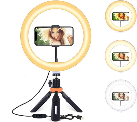 10" LED Ring Light, Selfie Ring Light with Stand and Phone Holder, 11 Brightness Levels (Refurbished)