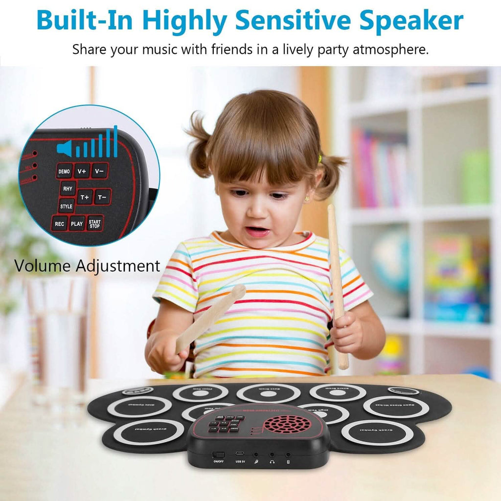 10 Pads Electric Drum Set Foldable