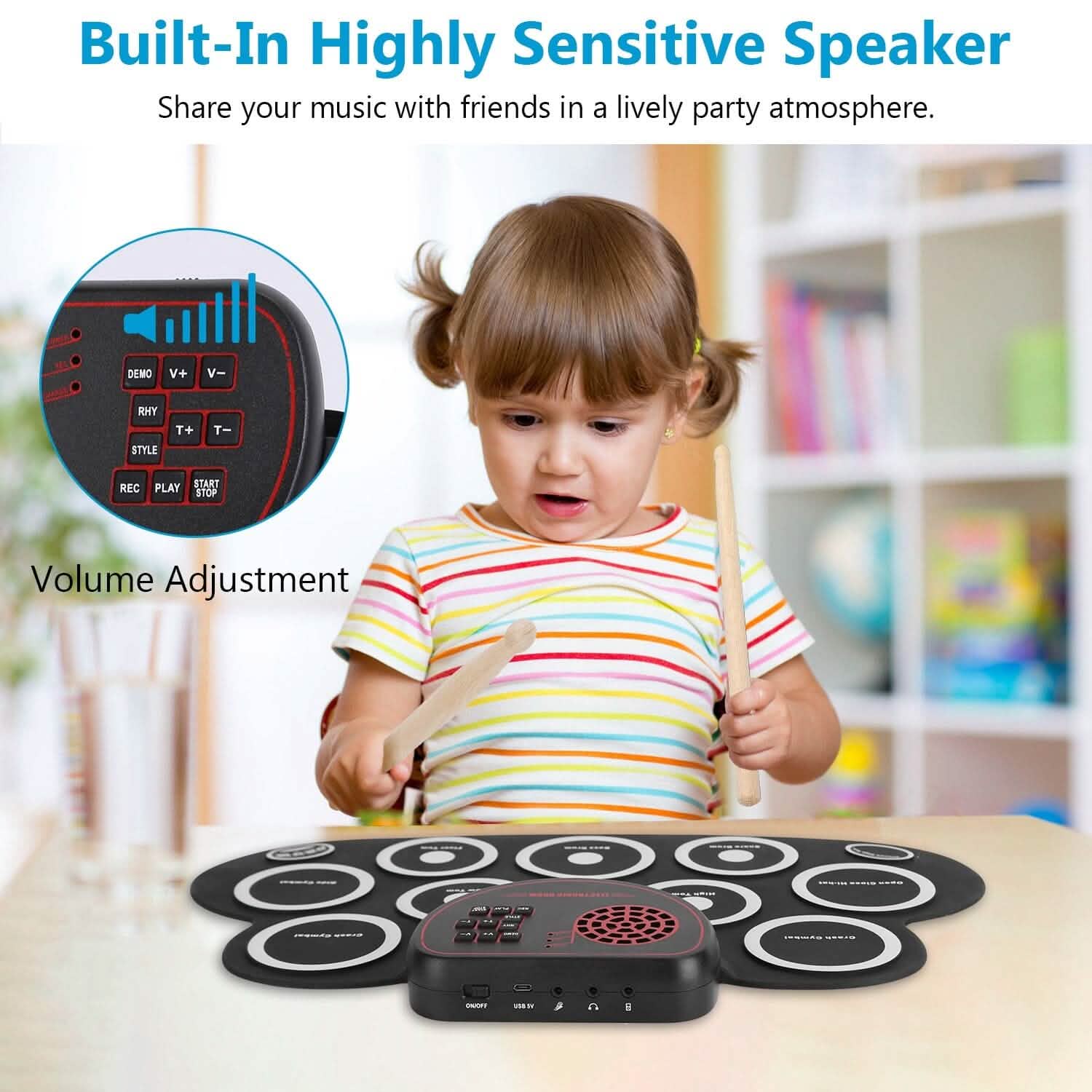 10 Pads Electric Drum Set Foldable