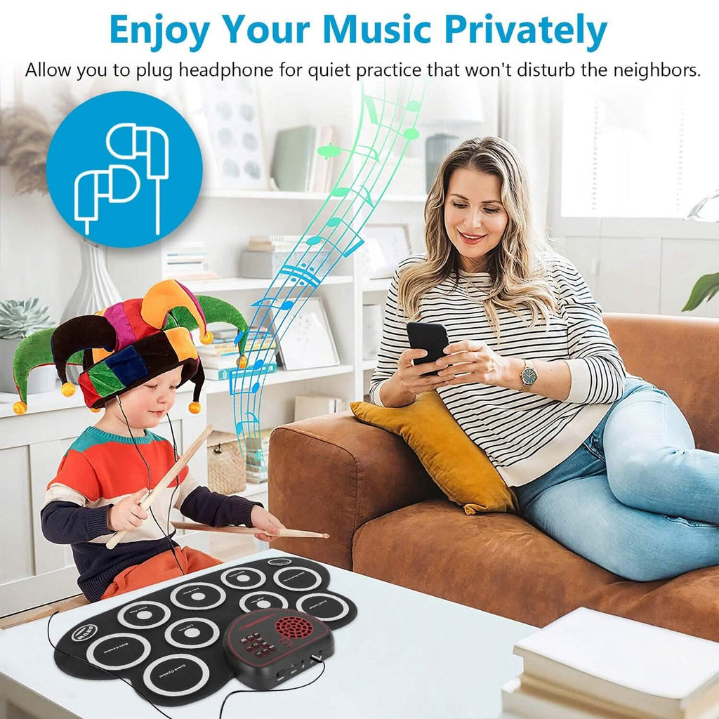 10 Pads Electric Drum Set Foldable