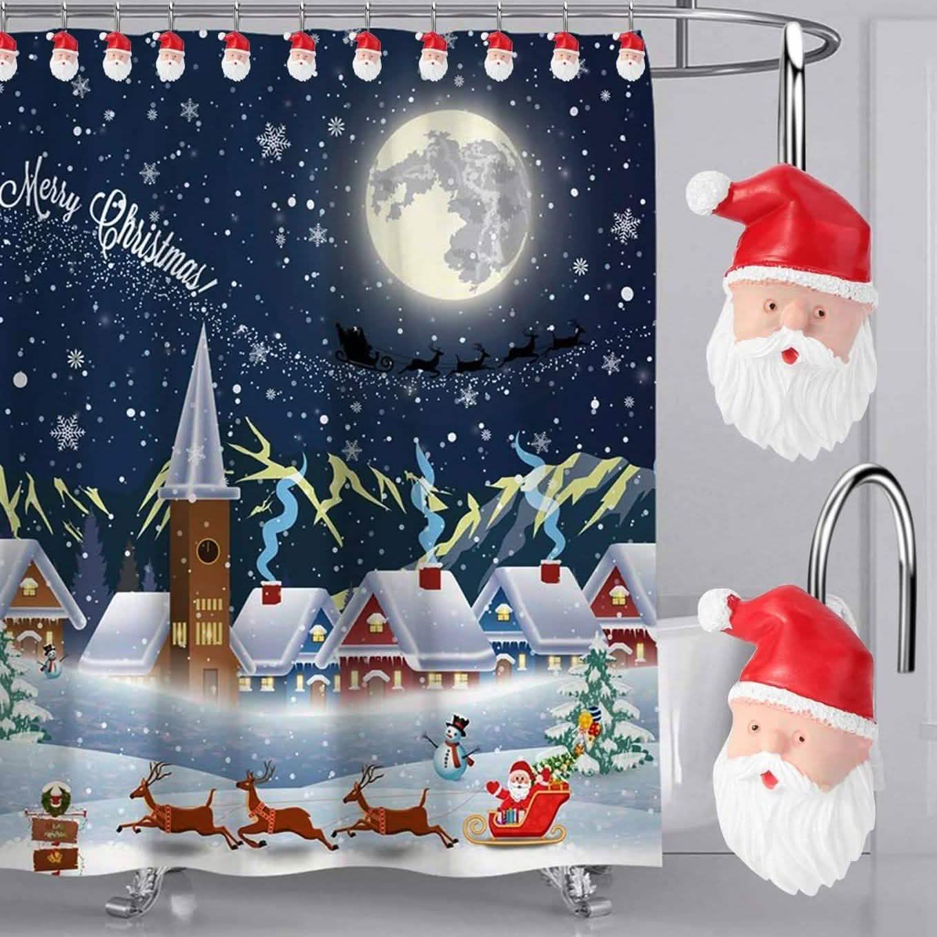12-Pieces: Christmas Shower Curtain Anti-Rust Hooks
