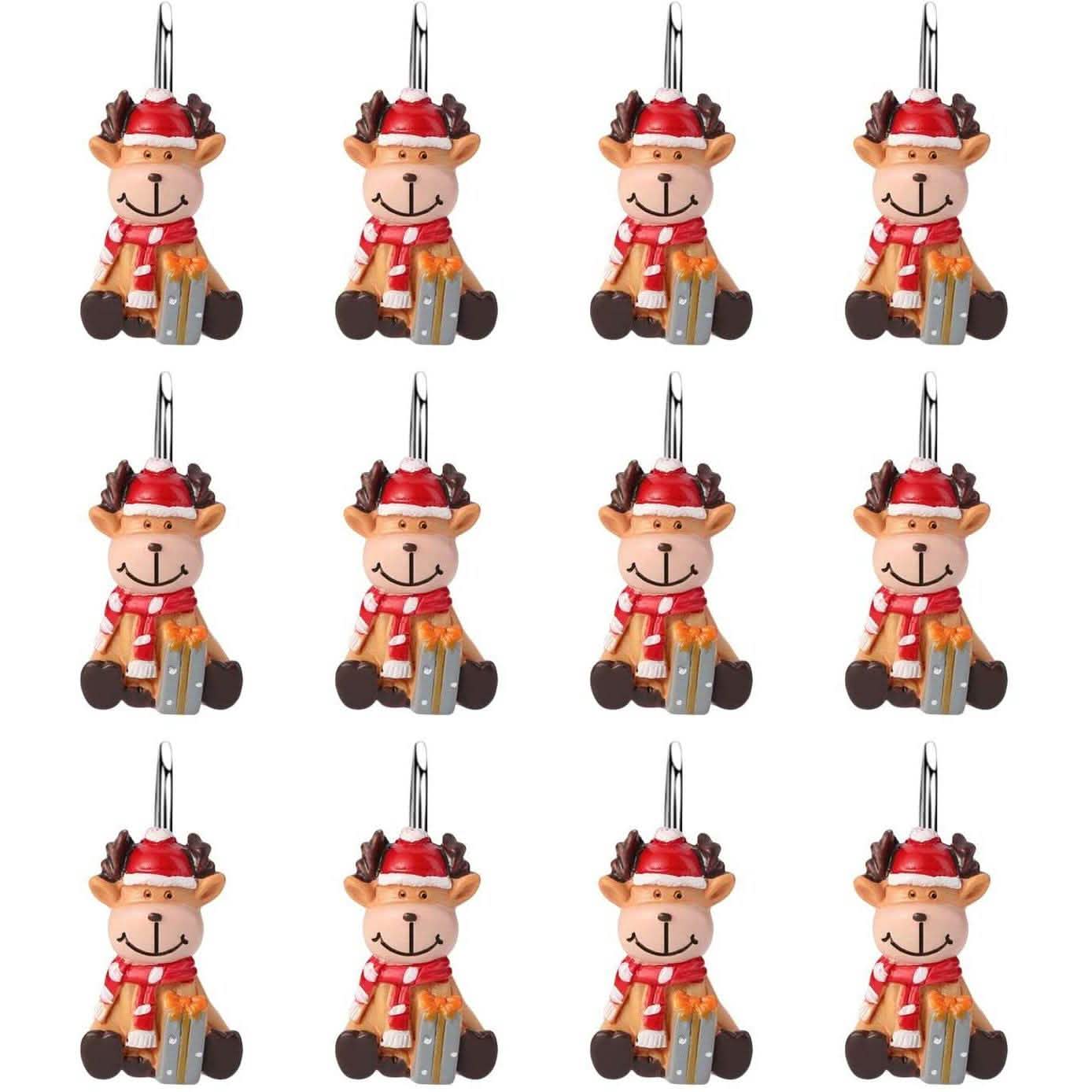 12-Pieces: Christmas Shower Curtain Anti-Rust Hooks