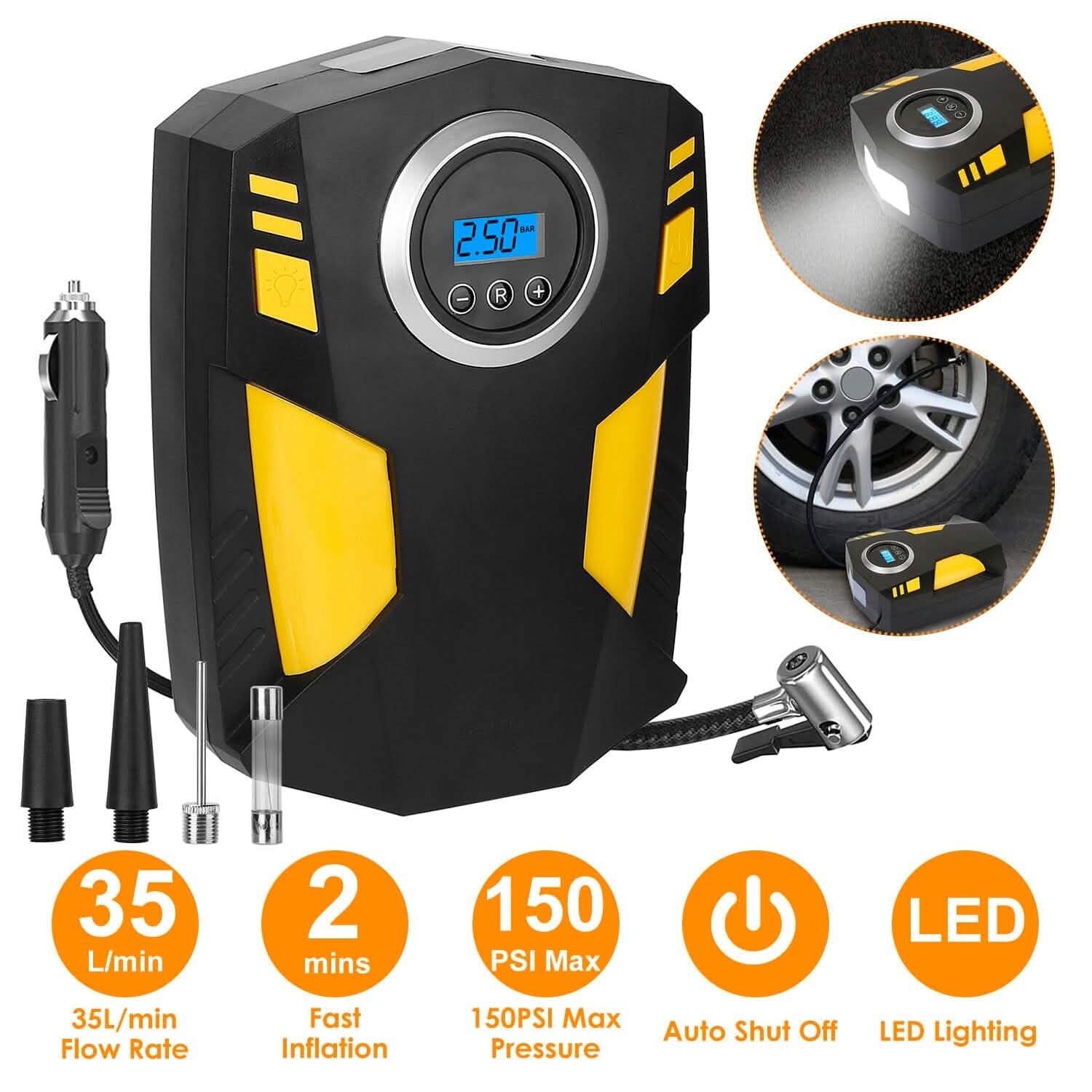 12V Digital Car Air Pump Compressor with LED Light 150 PSI