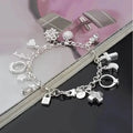 13 Pendant Charm Bracelet - Cubic Zirconia, No Plating, Fashion Jewelry Chain