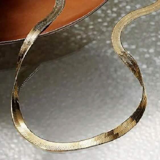 14K Gold High Polish Finish Flat Herringbone Chain Necklace