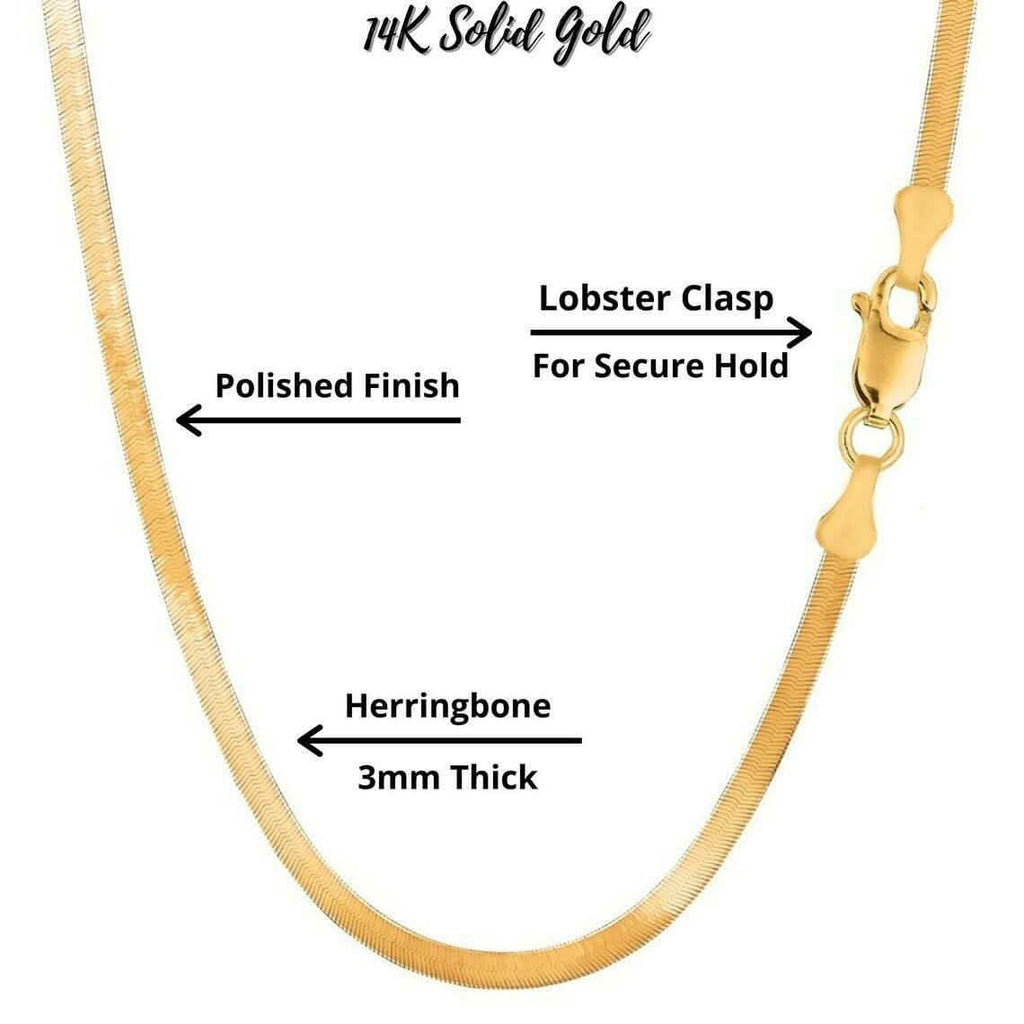 14k Solid Yellow Gold High Polish Herringbone Necklace Chain 3mm