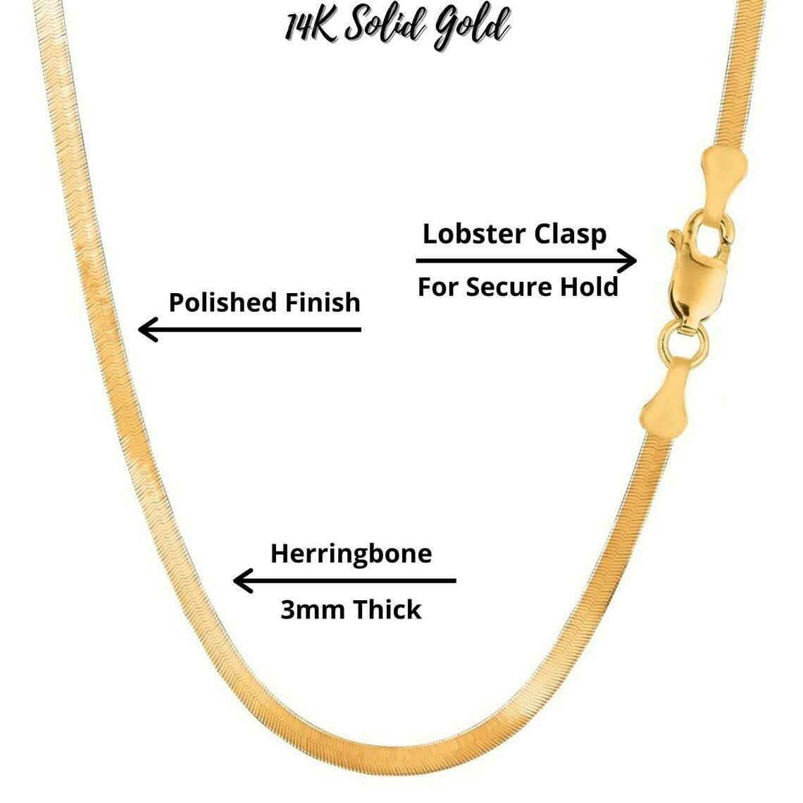 14k Solid Yellow Gold High Polish Herringbone Necklace Chain 3mm