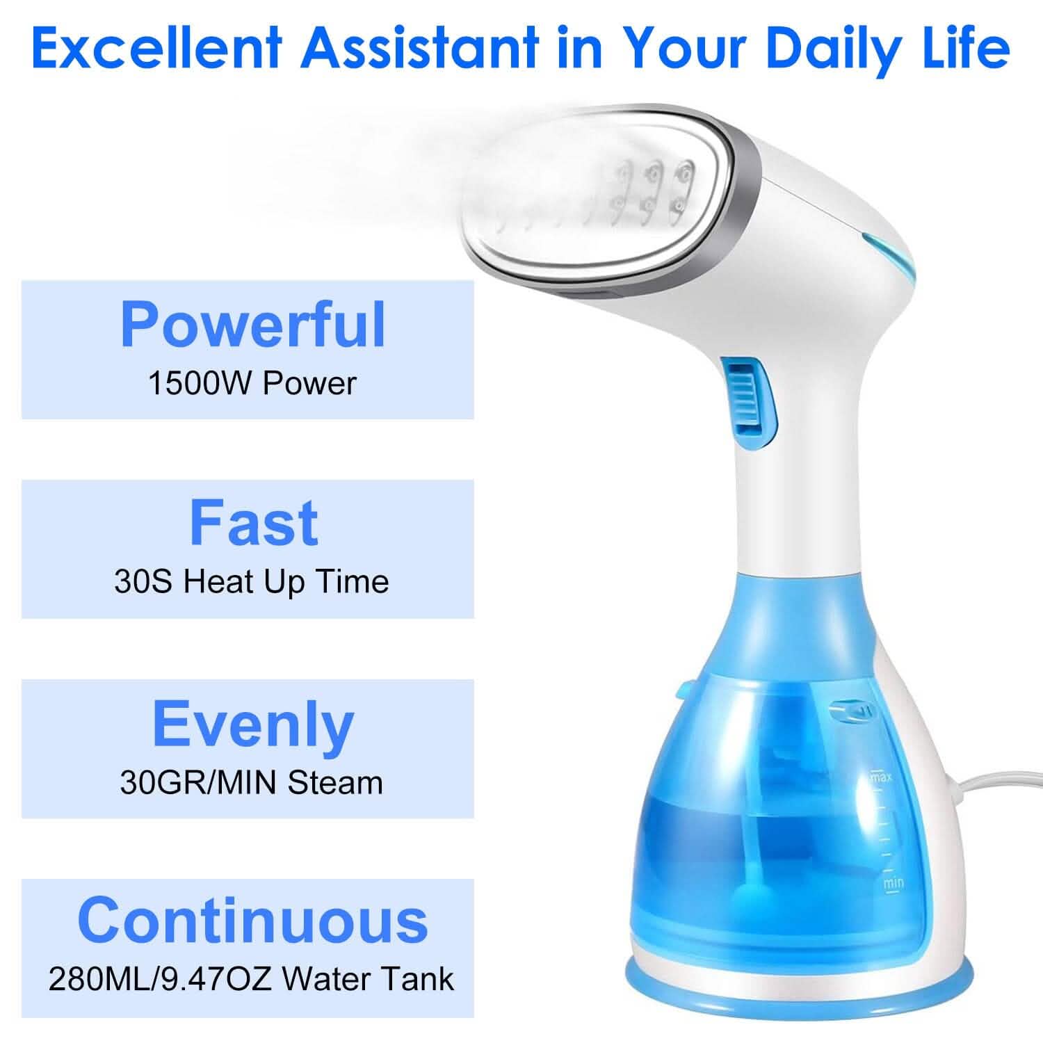 1500W Portable Handheld Clothes Steamer with 2 Brush