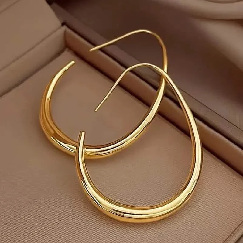 18K Gold Plated Glossy Minimalist Water Drop Design Hoop Earrings Copper