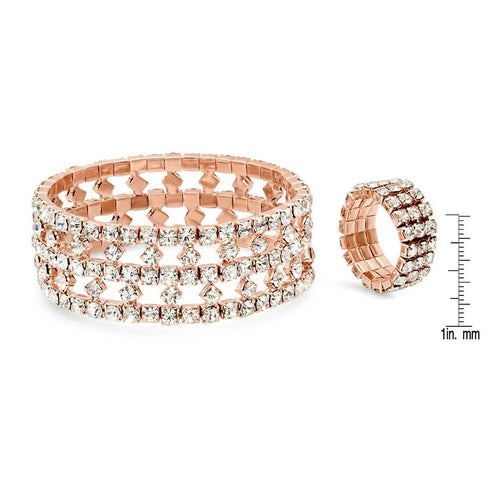 18k Rose Gold Plated Alloy Stretch Double Layered Bracelet and Ring Set