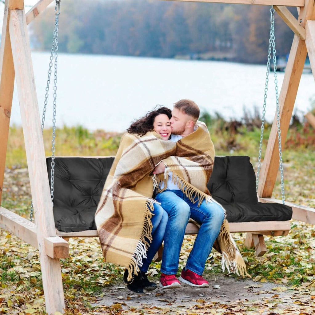 2-3 Seater Swing Cushion Replacement Swing Beach Pads with Backrest 8-Tie Straps