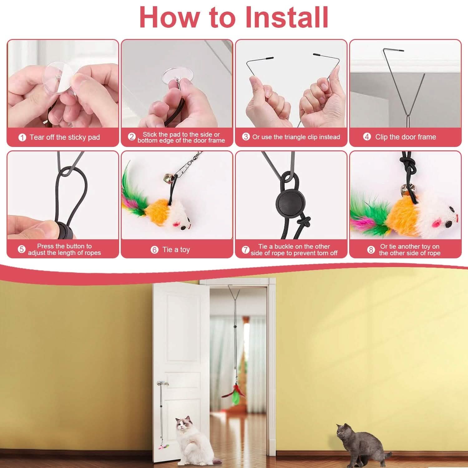 2 Cat Wand Toys with Suction Cup Double Head Interactive Cat Feather Toy