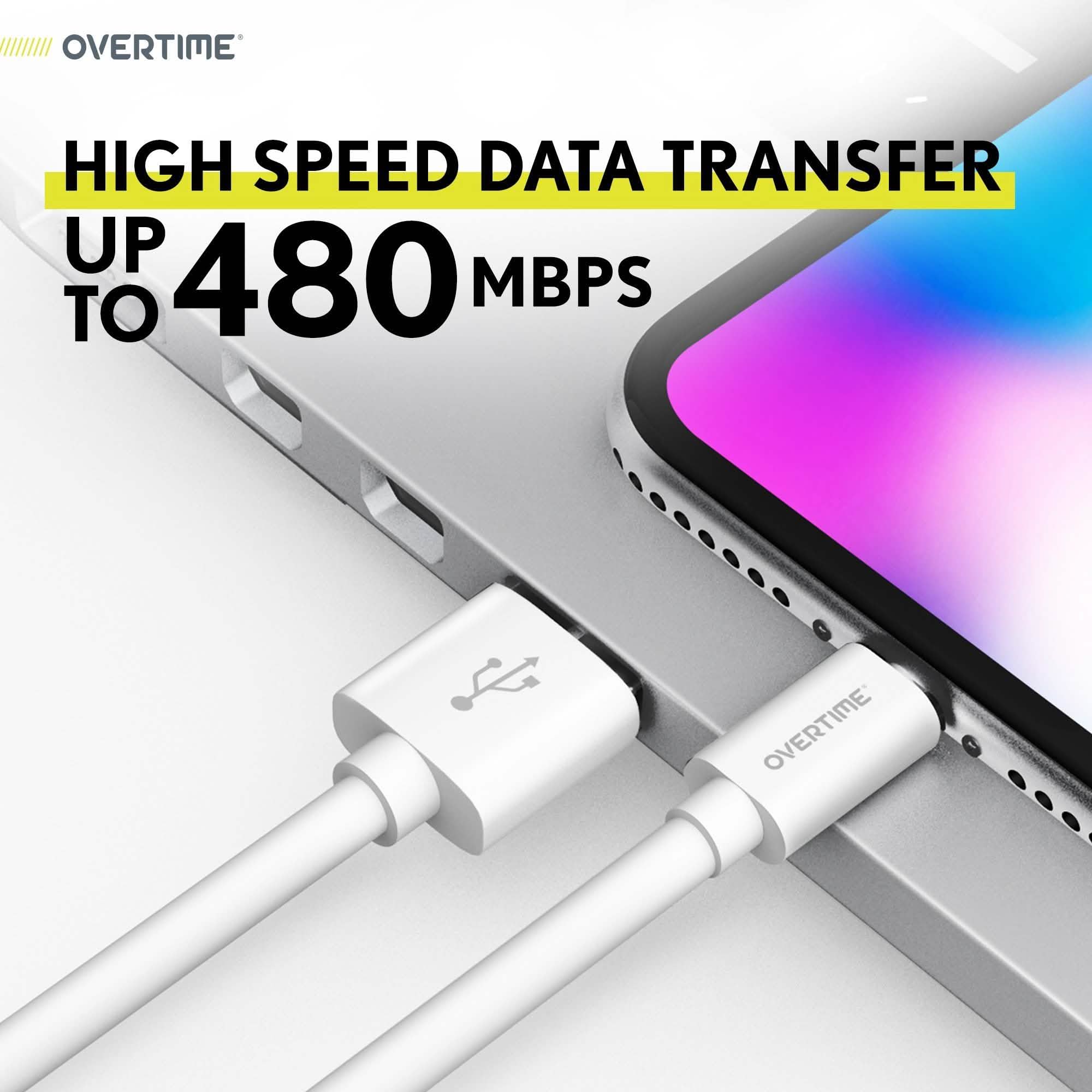 2-Pack: 4 Ft. White Overtime Apple MFi Certified Lightning USB Cable