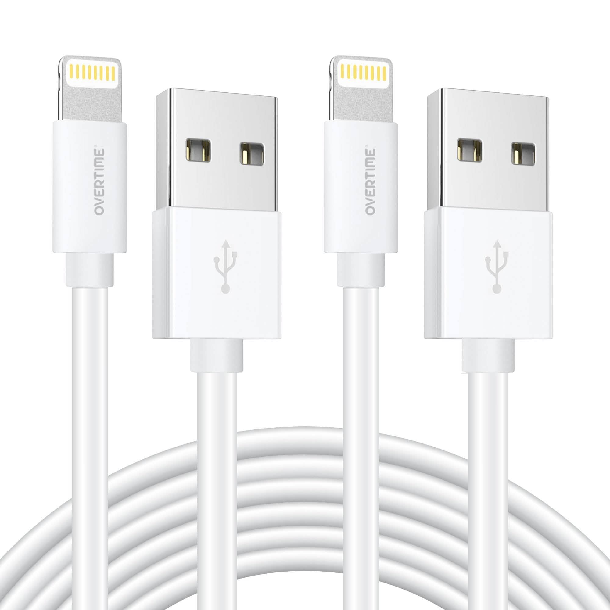 2-Pack: 4 Ft. White Overtime Apple MFi Certified Lightning USB Cable