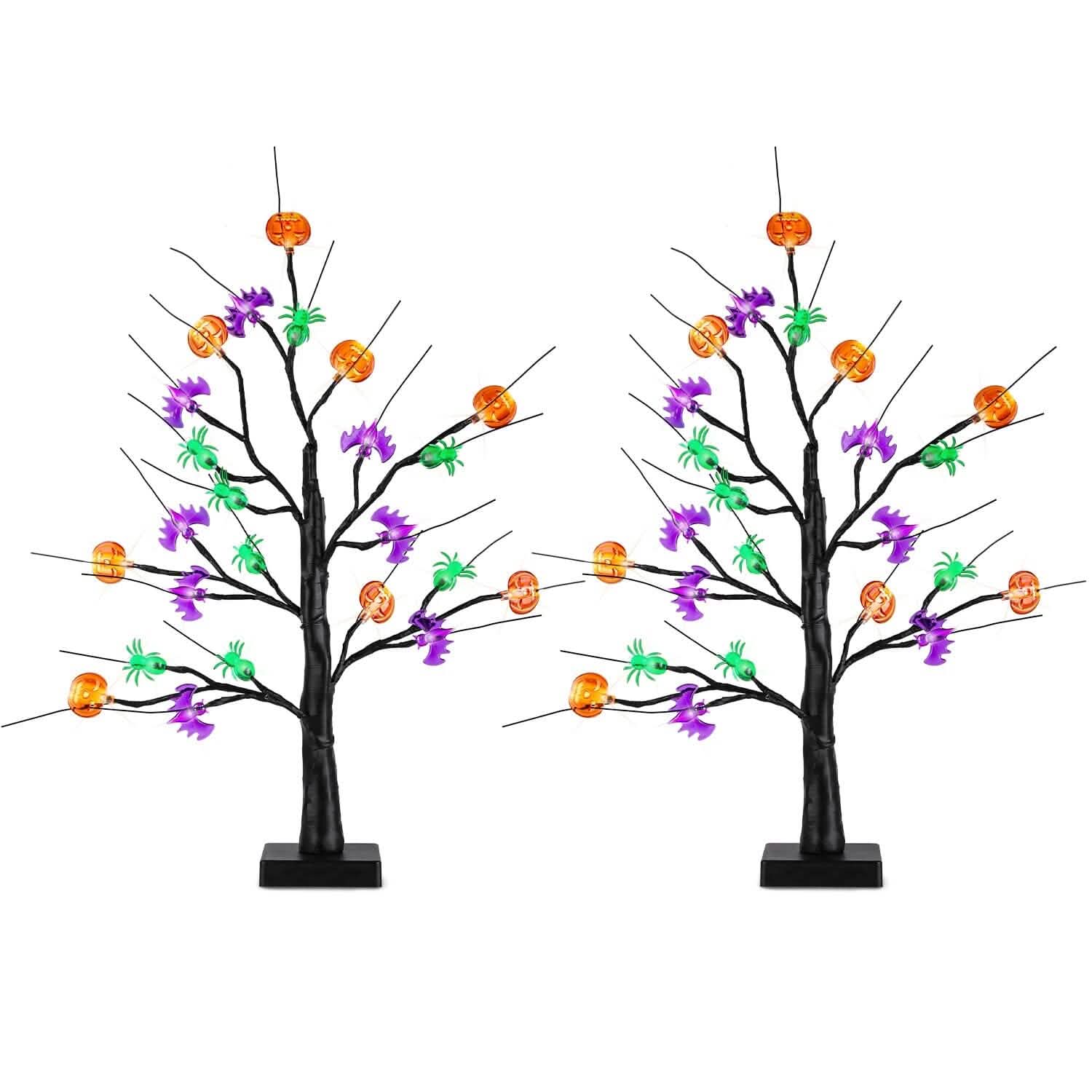2-Pack: Lighted Halloween Trees with Timer and Adjustable Twigs