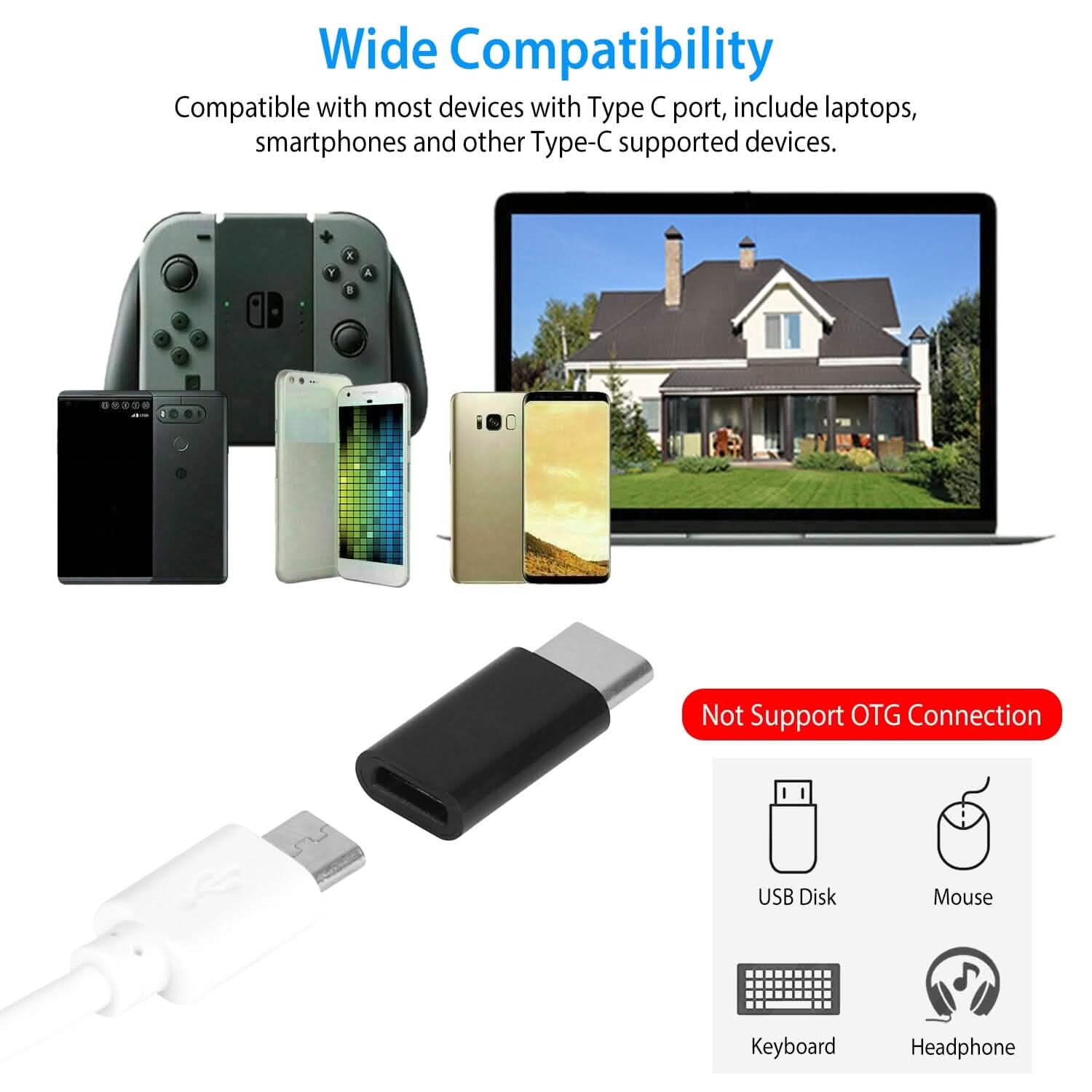 2-Piece: Micro USB To Type C Adapter