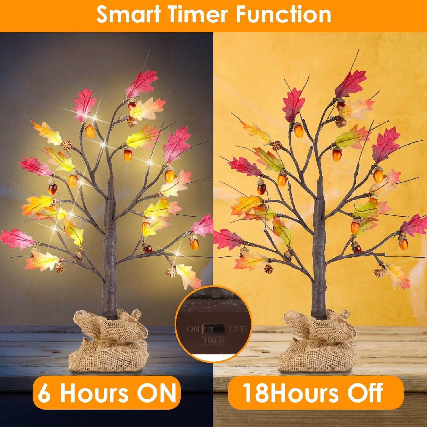 2-Pieces: 2FT Artificial Lighted Maple Tree with 24-Pieces Warm White LED Beads