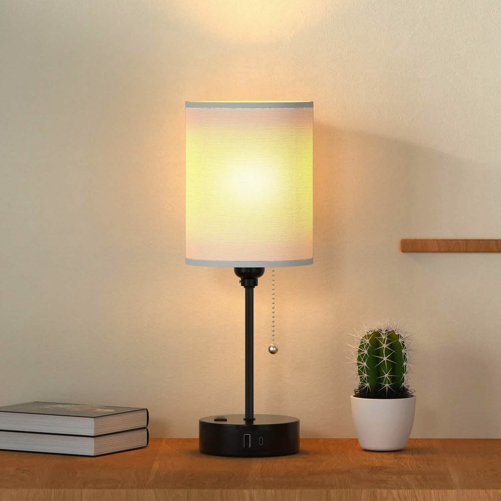 2-Pieces: Bedside Lamps 3 Color Modes USB C+A AC Output Ports Pull Chain