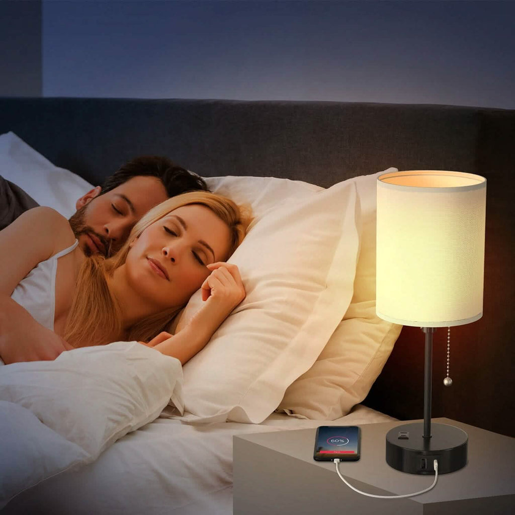 2-Pieces: Bedside Lamps 3 Color Modes USB C+A AC Output Ports Pull Chain