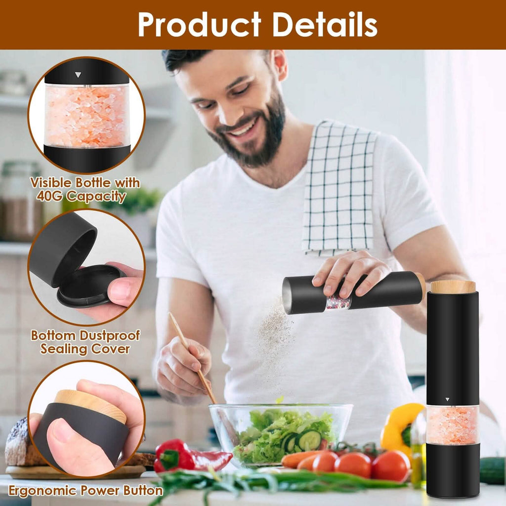 2-Pieces: Electric Salt and Pepper Grinder Battery Powered with Adjustable Coarseness