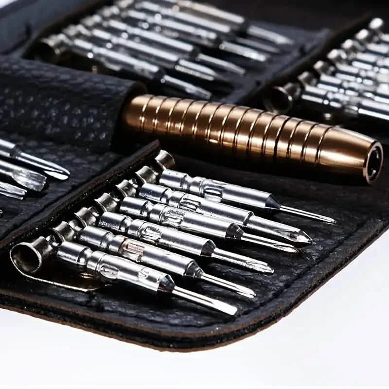 25-Piece Set: Precision Tool Repair Kit with Leather Case