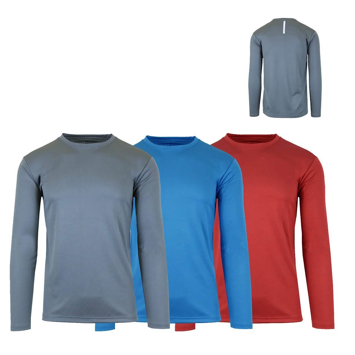 3-Pack: Men's Moisture Wicking Long Sleeve Performance Tagless Tee