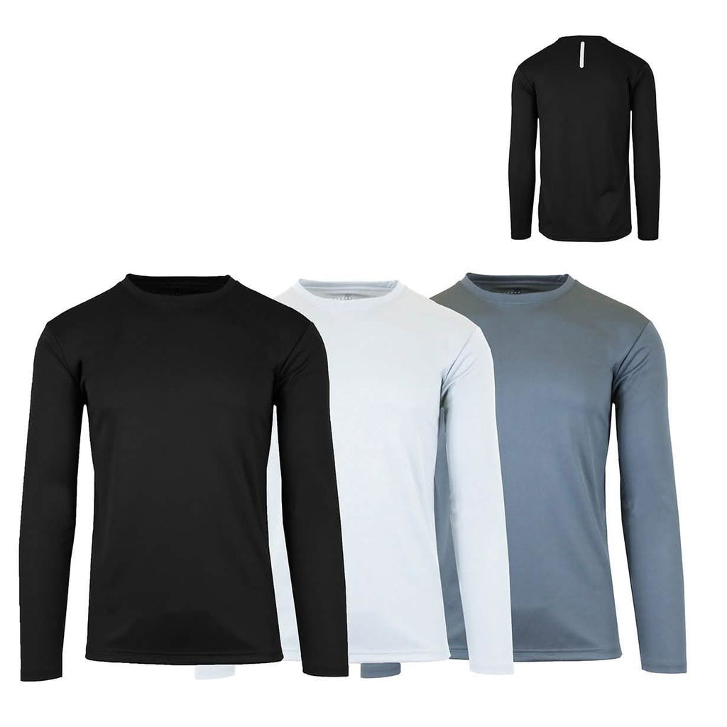 3-Pack: Men's Moisture Wicking Long Sleeve Performance Tagless Tee