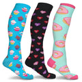 3-Pairs: DCF Unisex Fun and Patterned Knee-High Compression Socks