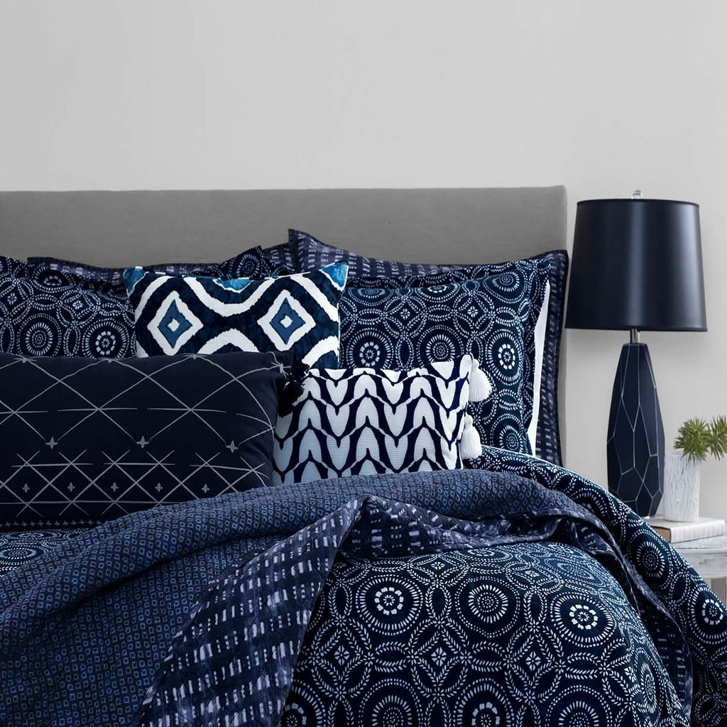 3-Piece: Global Indigo Mudcloth Cotton Quilt Set