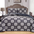 3-Piece Set: Medallion Reversible Oversized Bedspread Coverlet Quilt Bed Cover