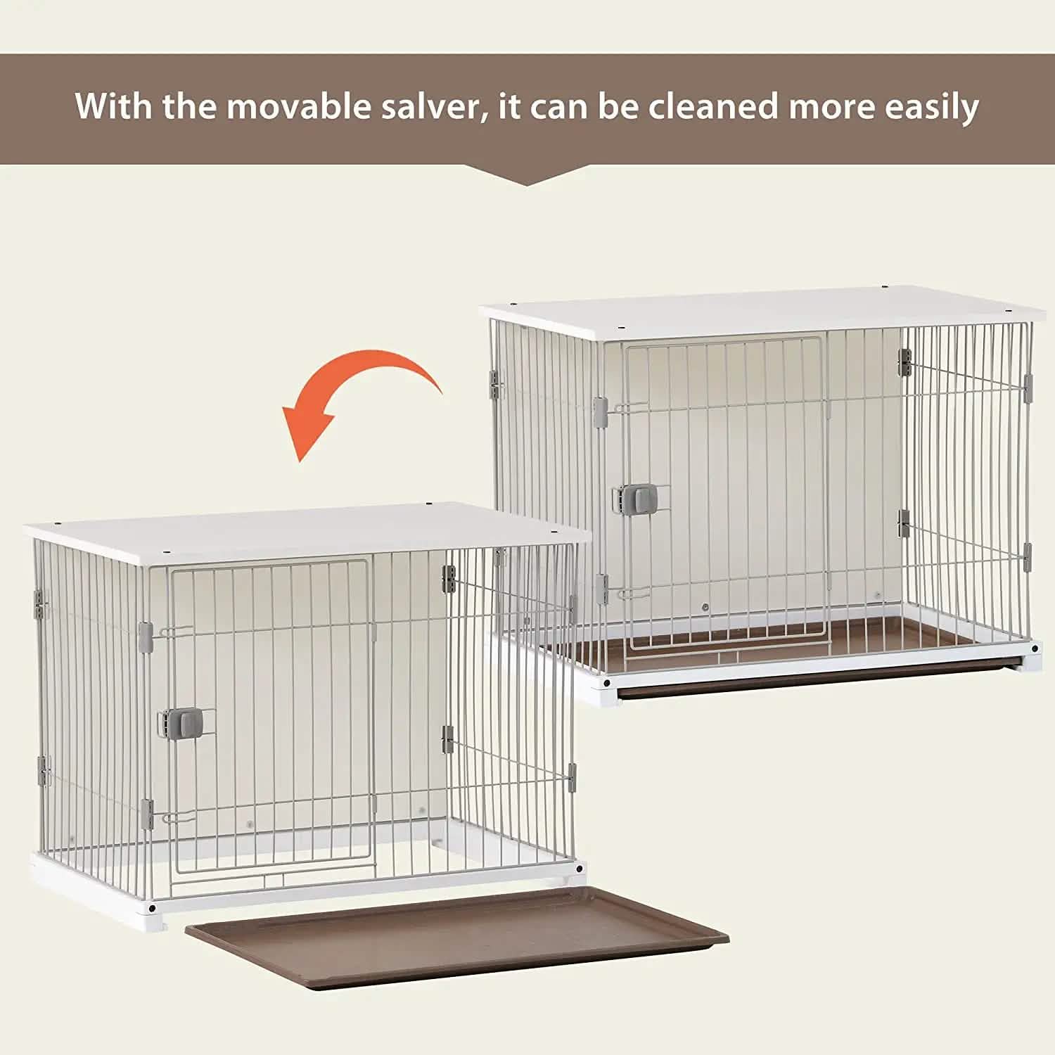 34" Long Elegant Wood Frame White Dog Cage
