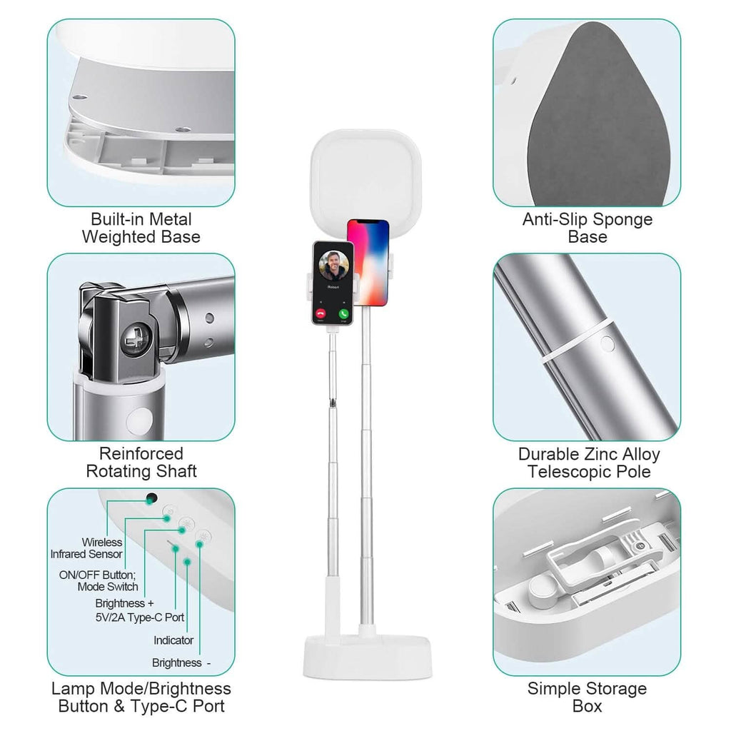 360° Rotatable Dual Phone Holder with Rechargeable Wireless Remote V8