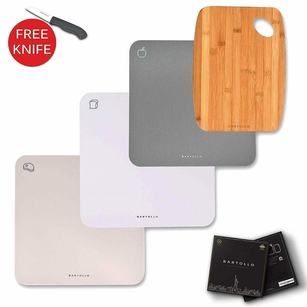 4-Pack: Bartollo Non-Slip Cutting Boards with Free Knife