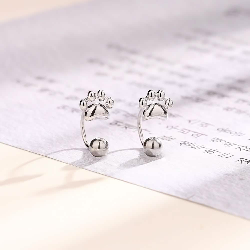 Sterling Silver Cat Paw Earrings – Screw-Back Studs, Elegant &amp; Simple