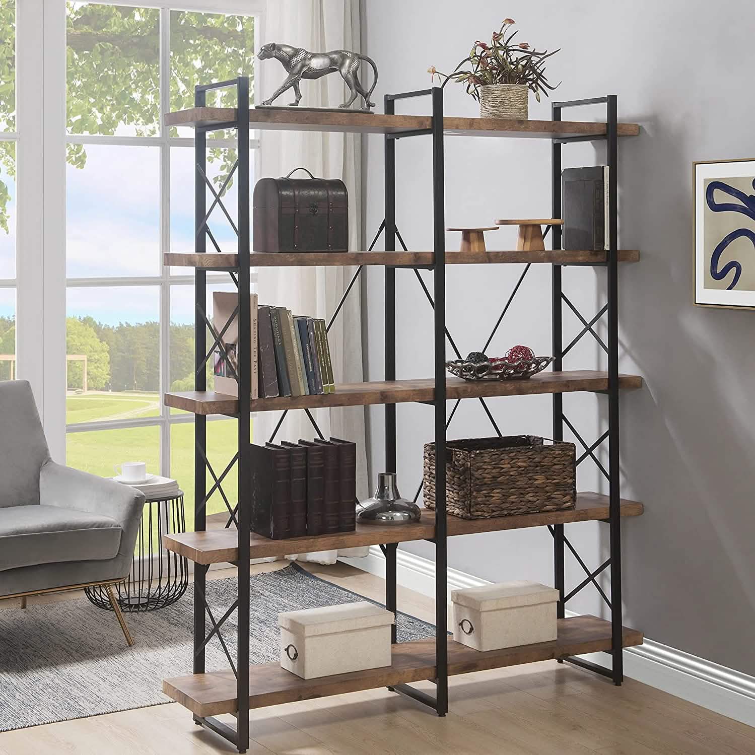 5-Tier Bookcase Industrial Bookshelf