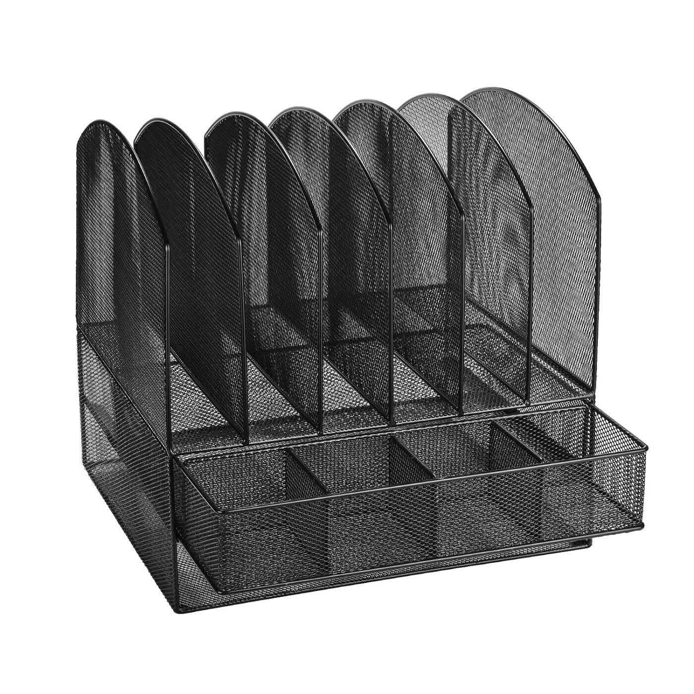 6 Trays 2 Tier Mesh Desk File Sorter Organizer Office Document Holder with Drawer