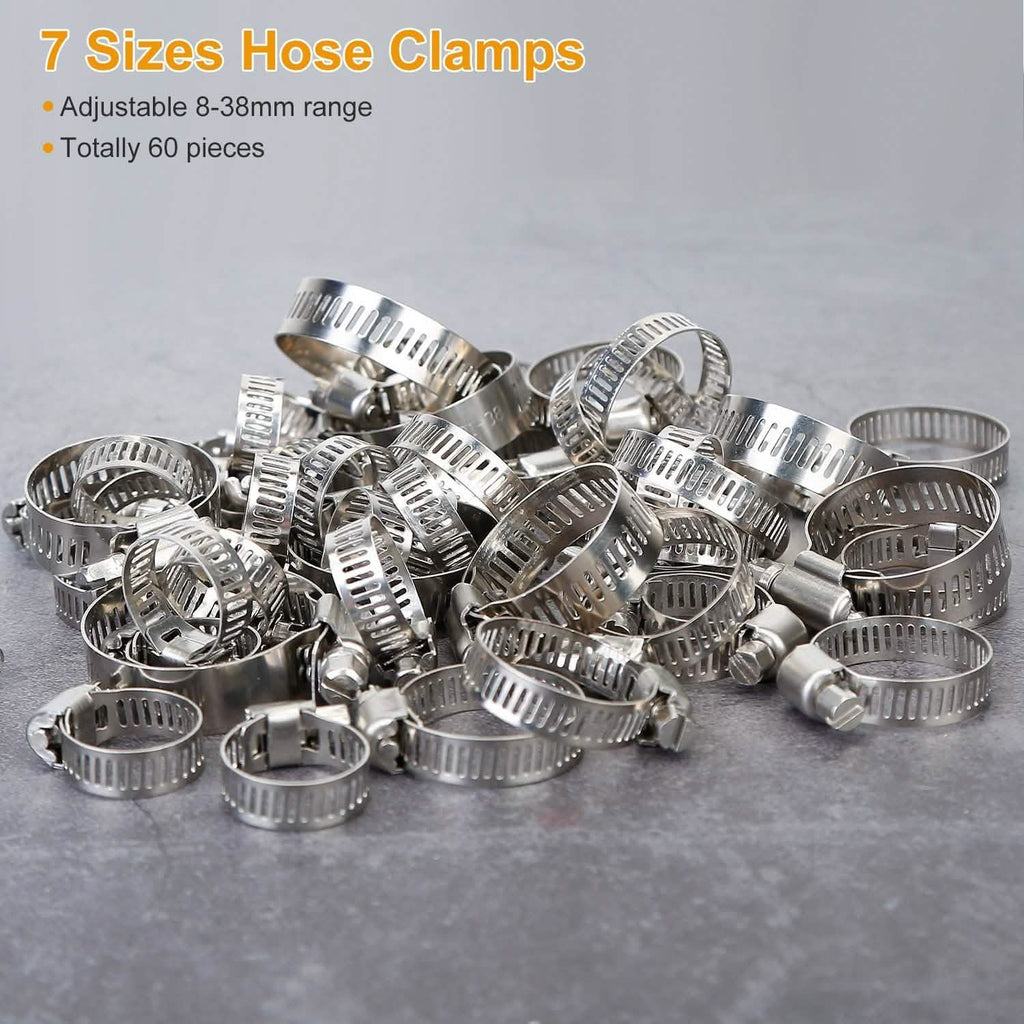 60-Pieces: Hose Clamp Stainless Steel Adjustable Worm Gear