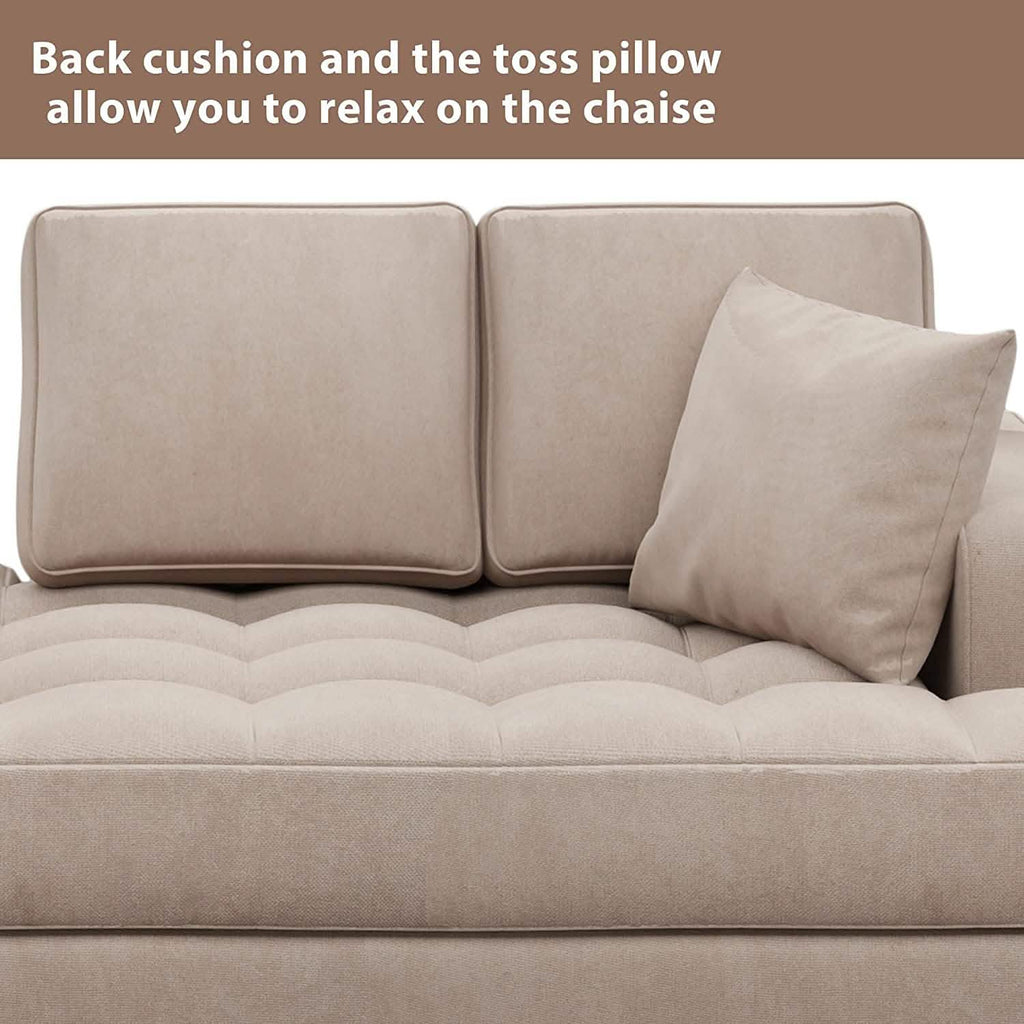 64" Deep Tufted Upholstered Textured Fabric Chaise Lounge Toss Pillow Included