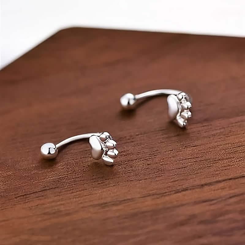 Sterling Silver Cat Paw Earrings – Screw-Back Studs, Elegant &amp; Simple