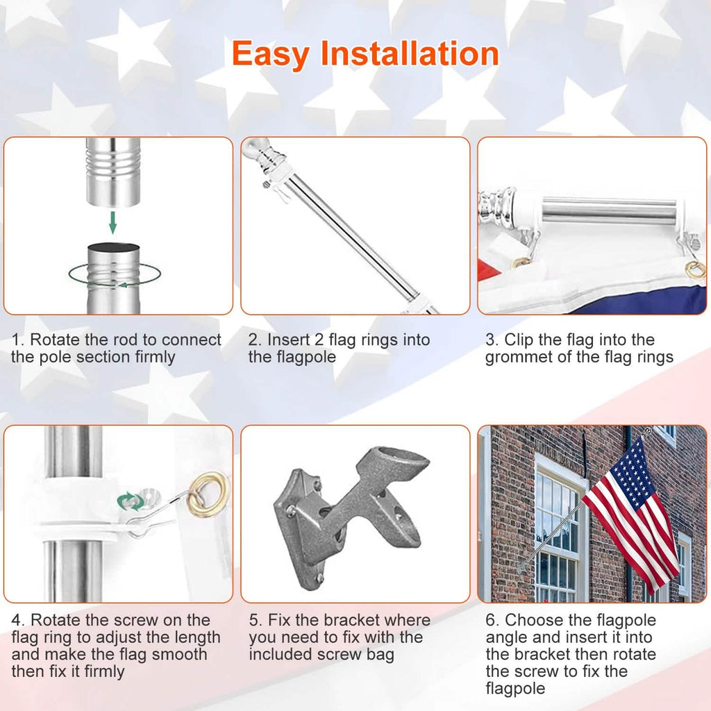 6Ft Stainless Steel Wall Mounted Flag Pole