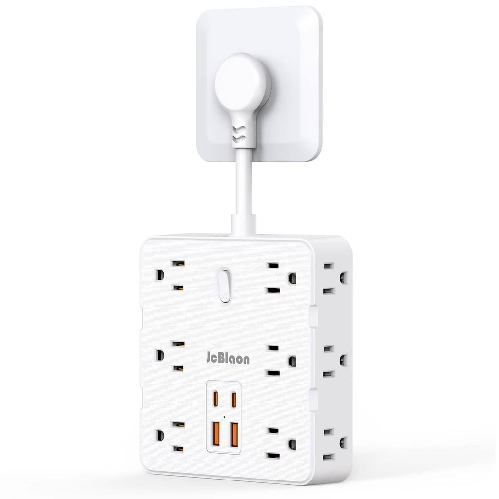 16-in-1 Power Strip – 12 AC Outlets & 4 USB Ports, White