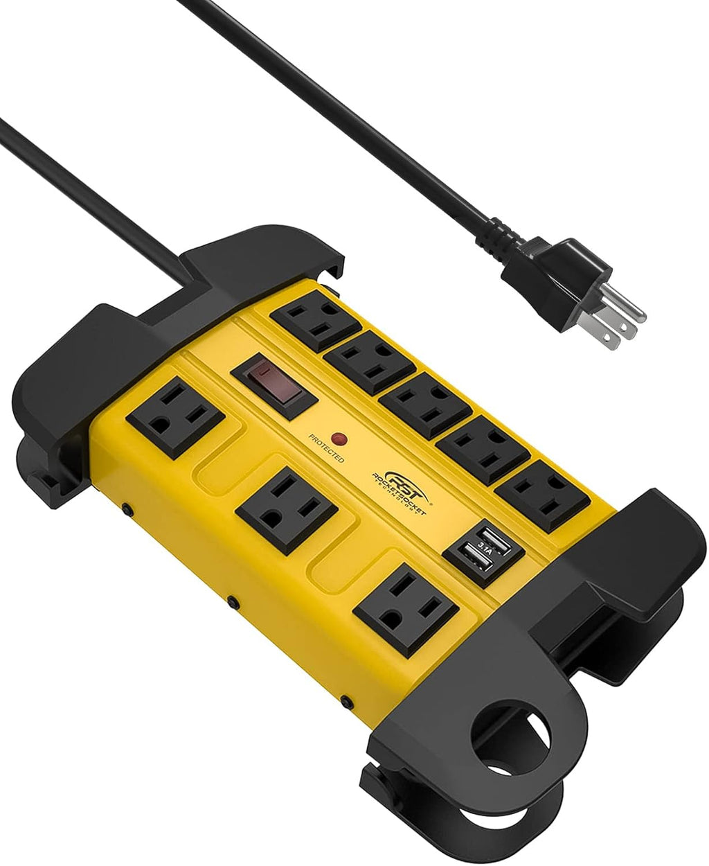 CRST Wide Spaced 8-Outlet Metal Power Strip Surge Protector, 1350 Joules Protection, Dual USB Ports, 15F/6FT Heavy Duty Power Cord with Management Wrap, Wall Mountable Design