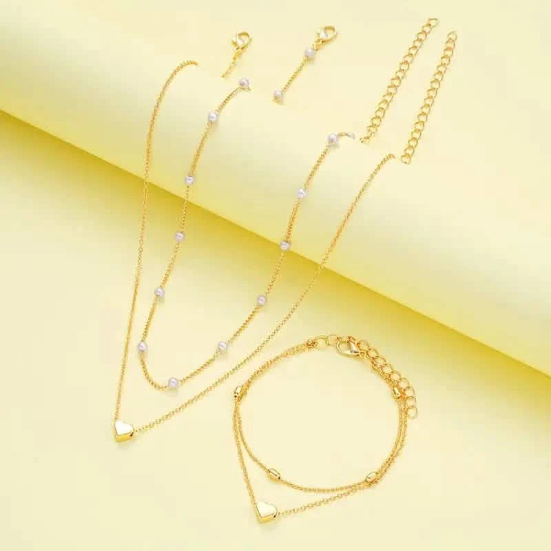 3pcs Heart Necklace & Bracelet Set for Women