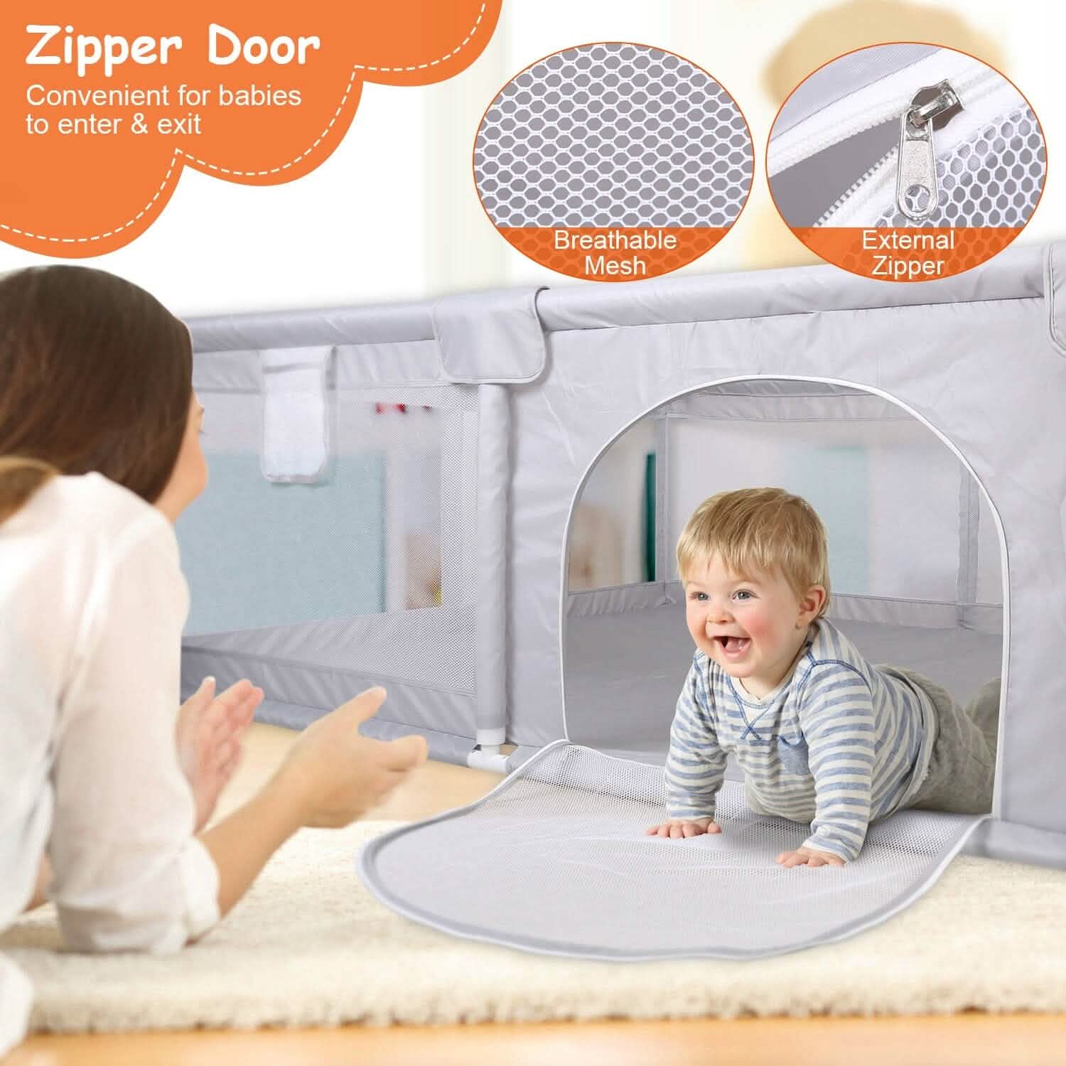 Baby Playpen with Anti-Suction Base Zipper Door