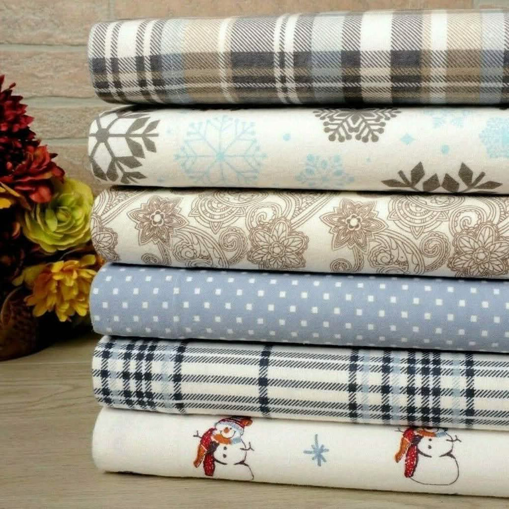 Bibb Home 100% Cotton Printed Flannel Sheet Set - Cozy, Soft, Deep Pocket Sheets