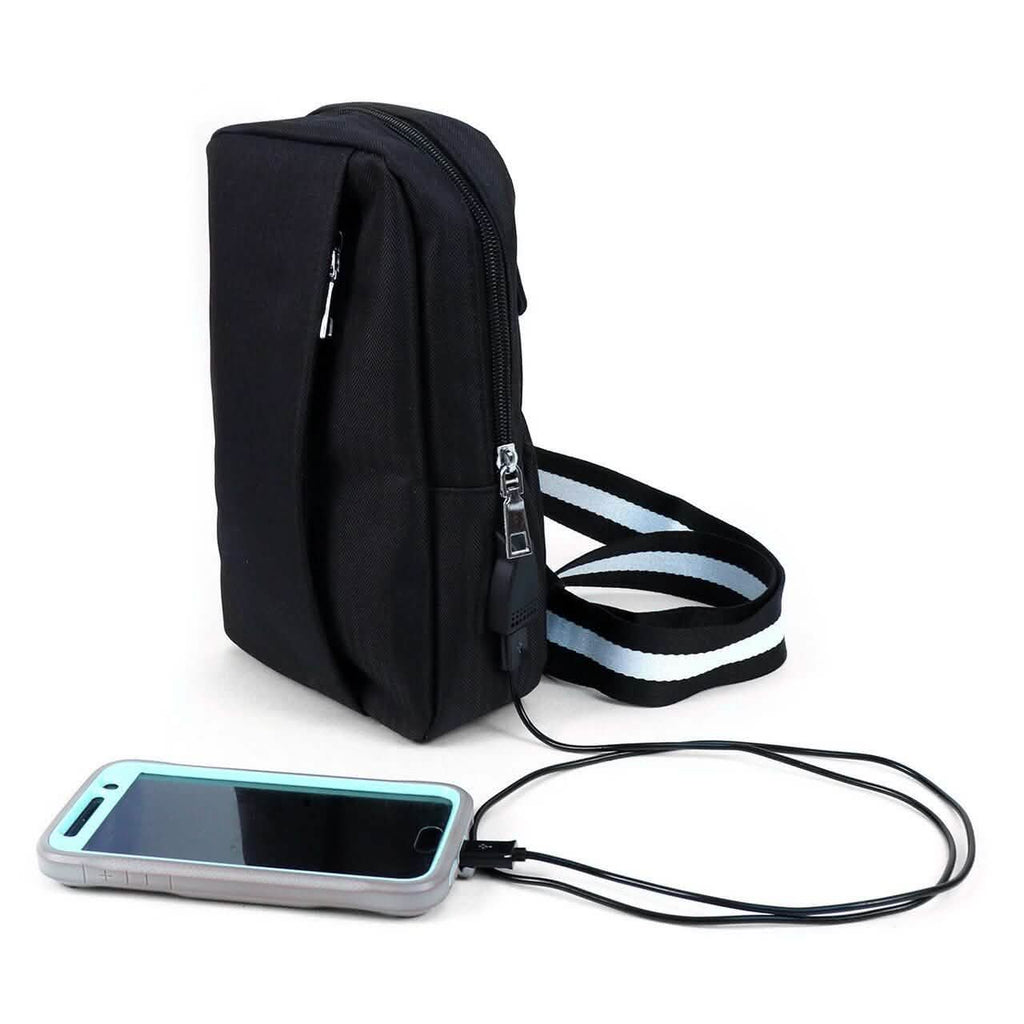 Black Crossbody Shoulder Sling Bag with USB Charging Port