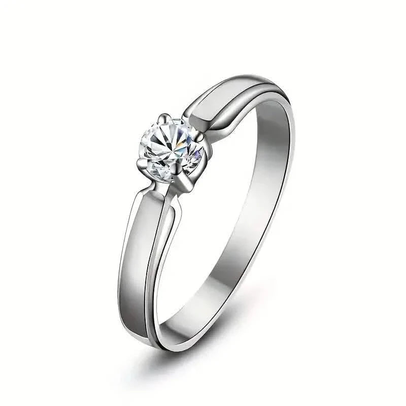 Classic 4-prong Set Round Zirconia Ring For Women